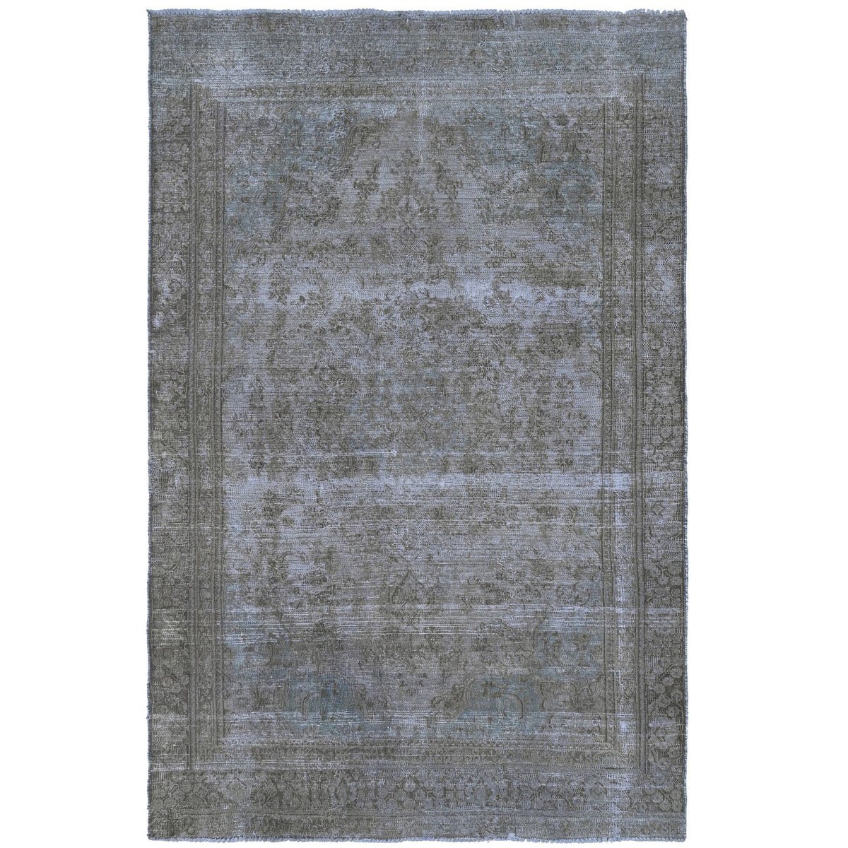 Knotari vintage overdyed hand-knotted rug No. A339 with tonal floral medallion design in golden ochre, antique gold, taupe, charcoal, size 5'6" x 9'0"
