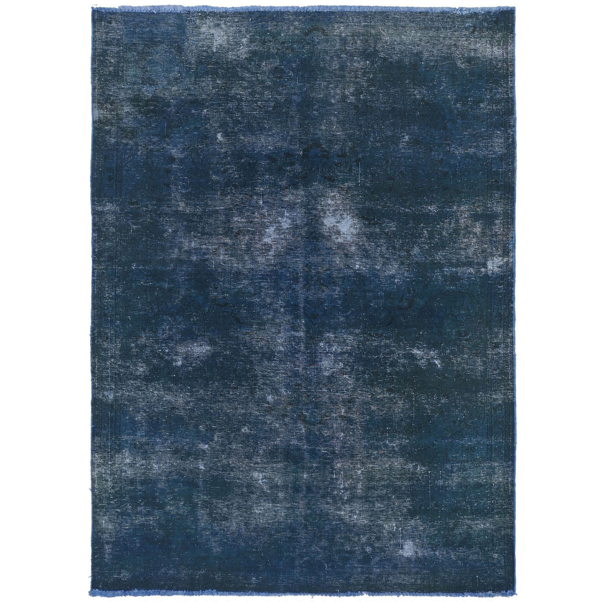 Knotari vintage hand-knotted rug No. A-341 with tonal overdyed persian design in midnight blue, ink blue, navy, charcoal, black, size 5'3" x 7'9".