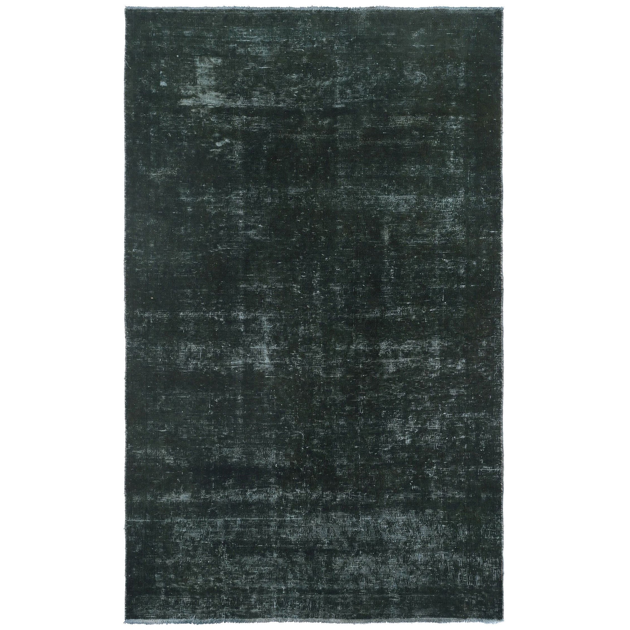 Knotari vintage overdyed hand-knotted rug No. A354 with tonal floral medallion design in steel blue, slate gray, charcoal, muted teal, size 4'8" x 7'9"