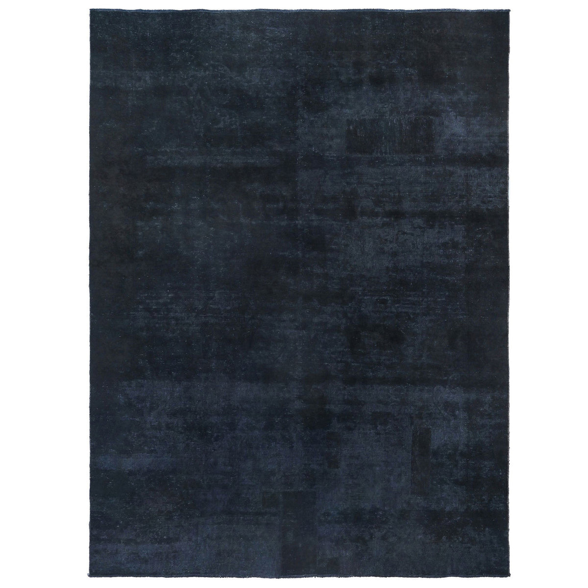 Knotari vintage hand-knotted rug No. A-373 with tonal floral medallion design in midnight navy, ink blue, charcoal, indigo, black, size 8'5" x 11'2".