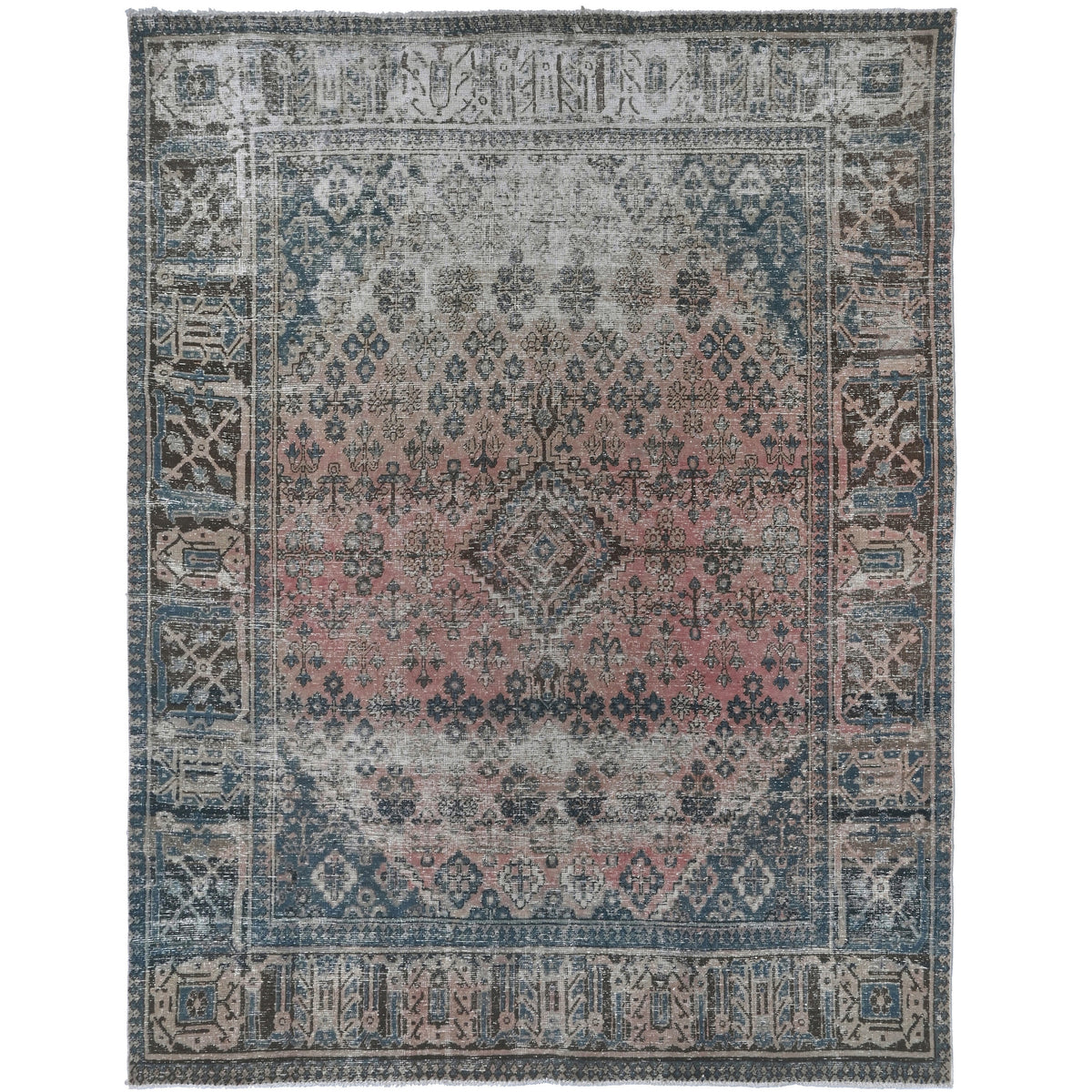 Knotari vintage overdyed hand-knotted rug No. A346 with tonal floral field design in deep plum, eggplant, charcoal, smoky mauve, size 7'3" x 9'11"