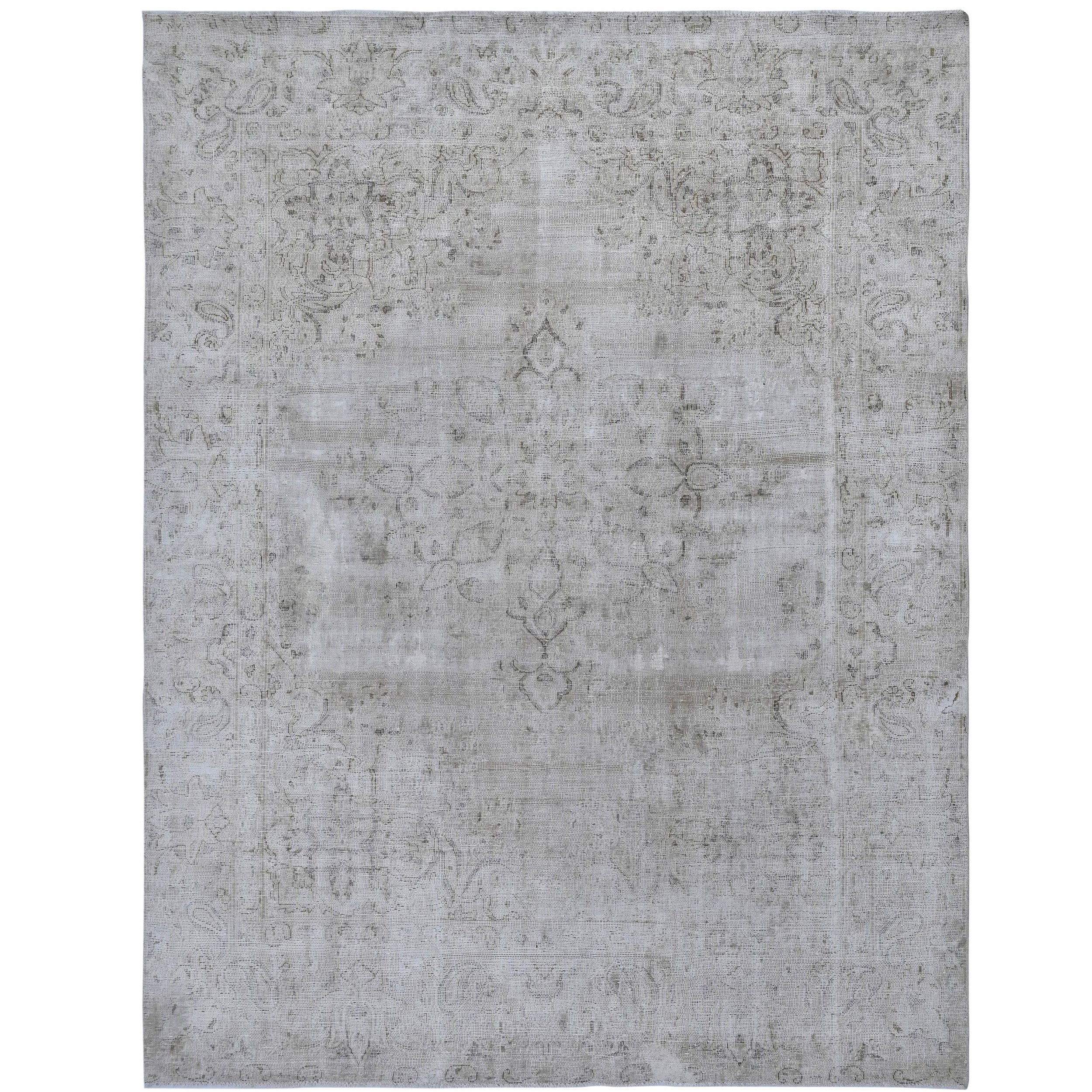 Knotari Heritage Collection vintage hand-knotted wool rug No. A383 with floral medallion design in dusty rose, ivory, slate gray, taupe, soft pink, size 8'4" x 10'10".