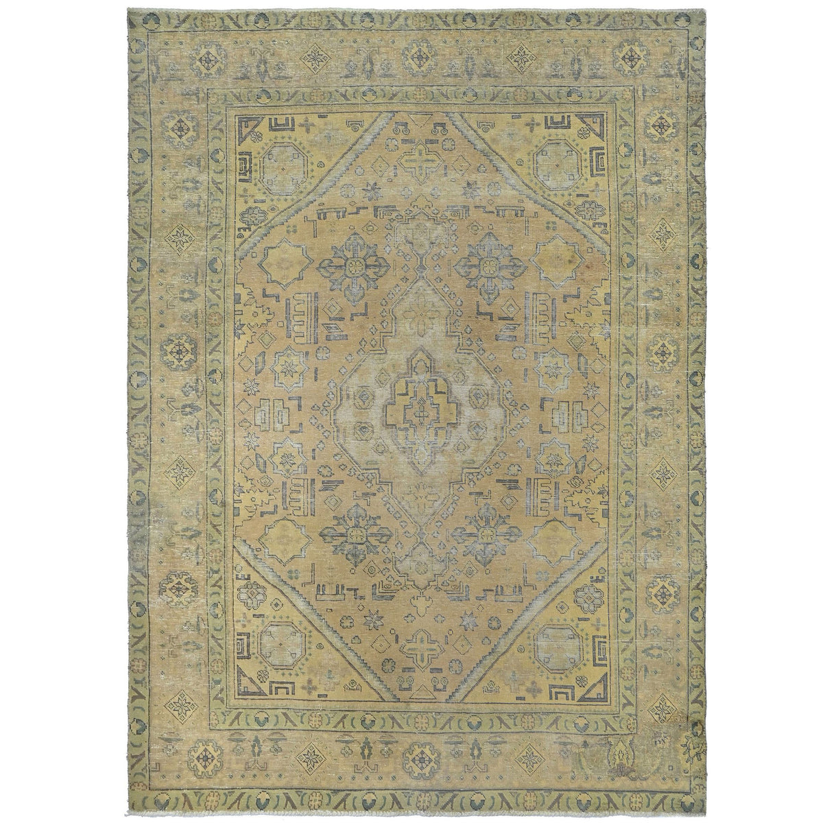 Knotari vintage overdyed hand-knotted rug No. A337 with tonal medallion design in terracotta, rosewood, plum, charcoal, size 6'5" x 9'3"