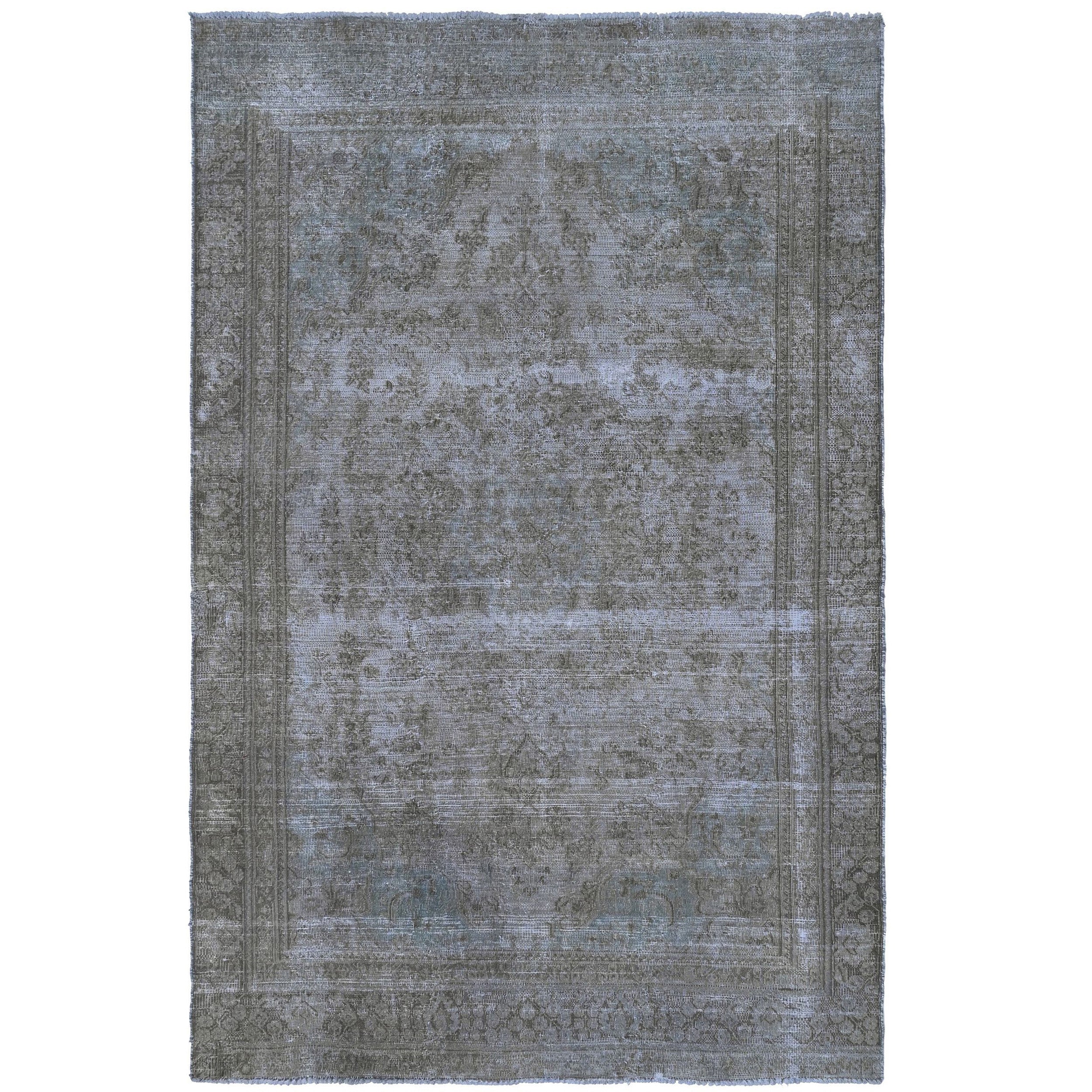 Knotari vintage overdyed hand-knotted rug No. A339 with tonal floral medallion design in golden ochre, antique gold, taupe, charcoal, size 5'6" x 9'0"