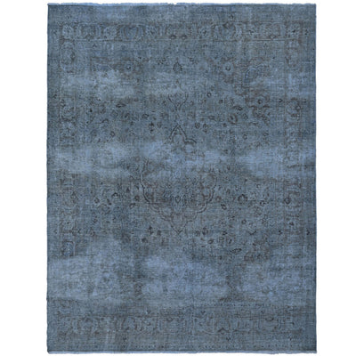 Knotari vintage overdyed hand-knotted rug No. A353 with tonal floral medallion design in emerald, forest green, deep teal, charcoal, size 9'7" x 12'10"