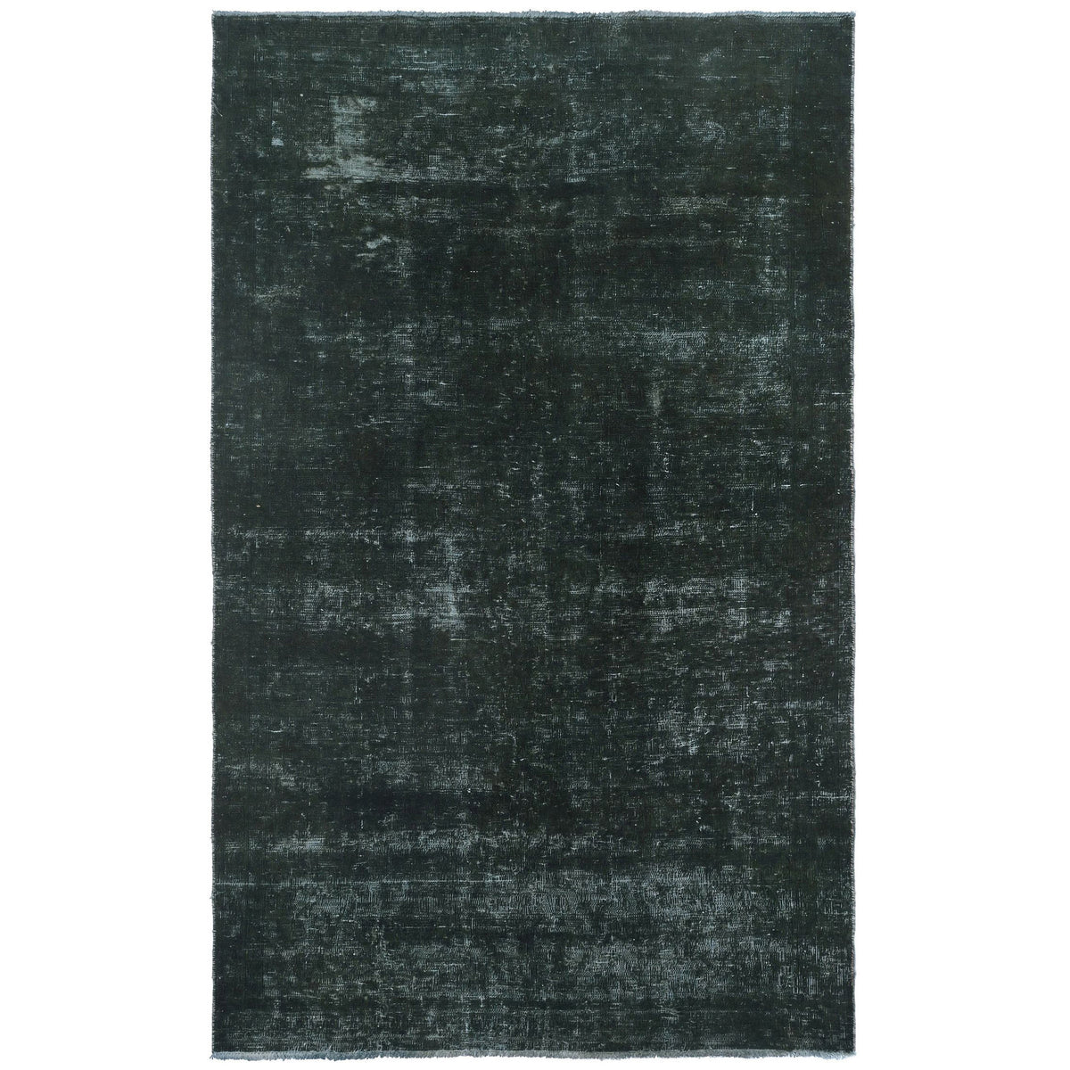 Knotari vintage overdyed hand-knotted rug No. A354 with tonal floral medallion design in steel blue, slate gray, charcoal, muted teal, size 4'8" x 7'9"