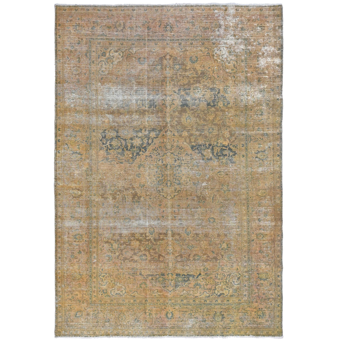 Knotari vintage overdyed rug No. A-361 with tonal medallion design in charcoal gray, graphite, silver, slate, smoke, size 6'7" x 10'4".