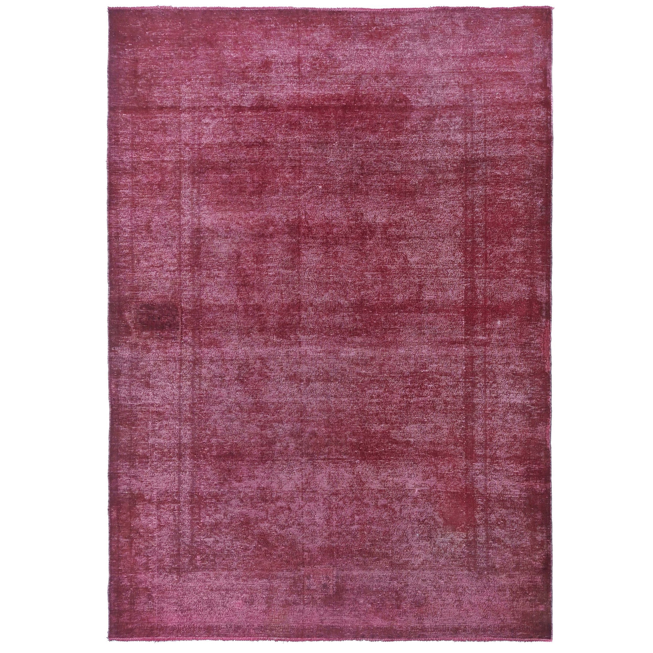 Knotari vintage hand-knotted rug No. A-370 with subtle floral field design in berry rose, mulberry, wine, dusty mauve, plum, size 6'6" x 9'8".