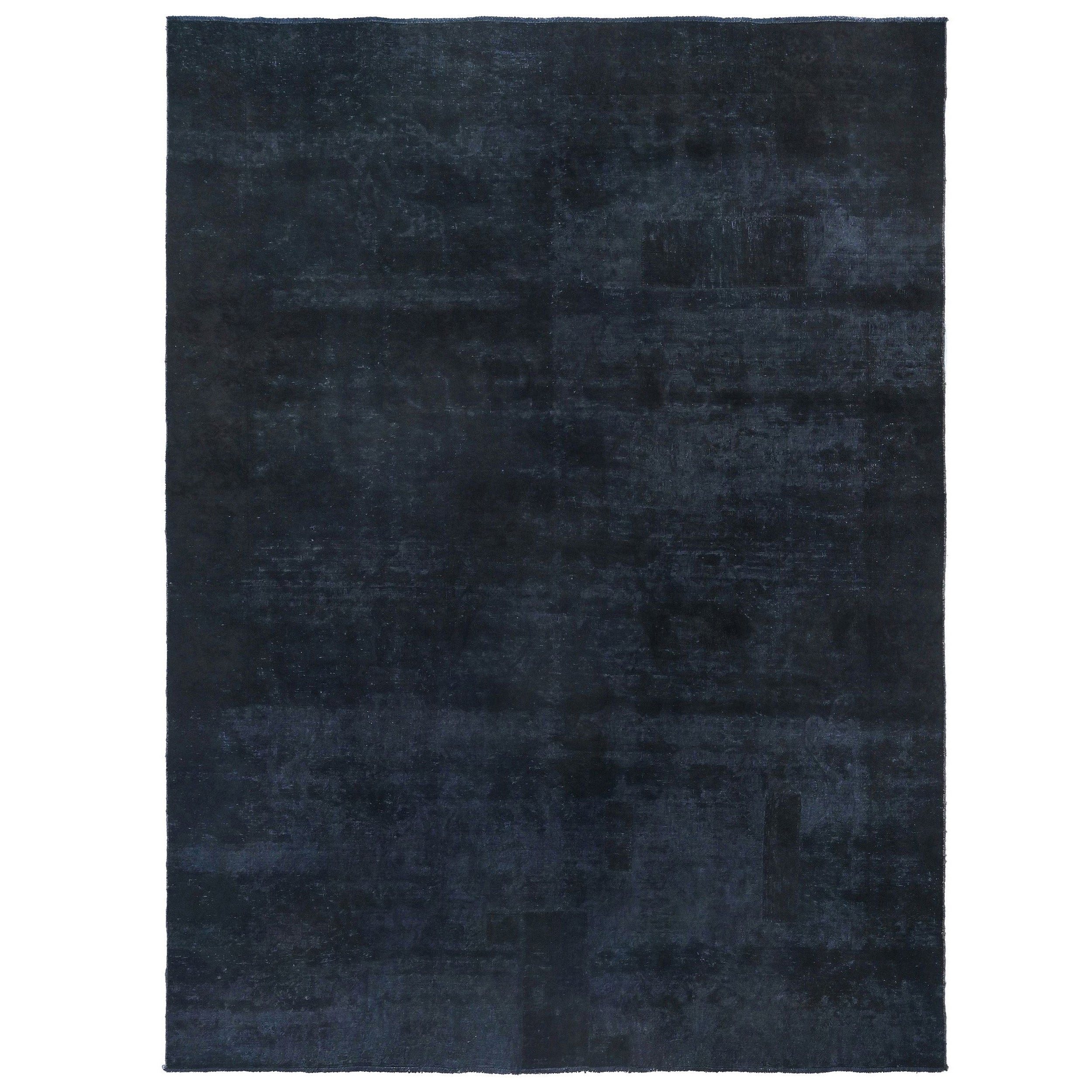 Knotari vintage hand-knotted rug No. A-373 with tonal floral medallion design in midnight navy, ink blue, charcoal, indigo, black, size 8'5" x 11'2".