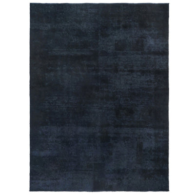 Knotari vintage hand-knotted rug No. A-373 with tonal floral medallion design in midnight navy, ink blue, charcoal, indigo, black, size 8'5" x 11'2".