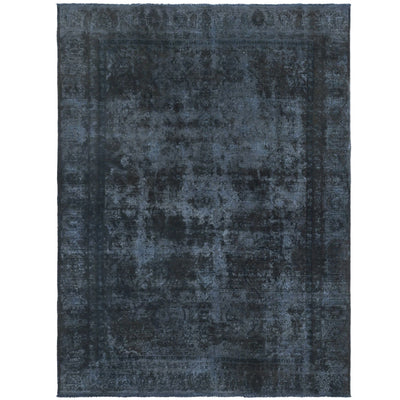 Knotari vintage hand-knotted rug No. A-399 with tonal framed floral design in midnight blue, blue black, charcoal, ink, slate, size 5'9" x 8'9".