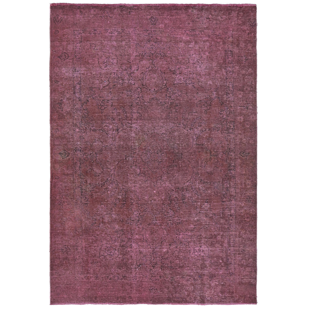 Knotari vintage hand-knotted rug No. A-401 with tonal medallion design in rosewood, berry, mulberry, burgundy, dusty plum, size 6'3" x 9'6".