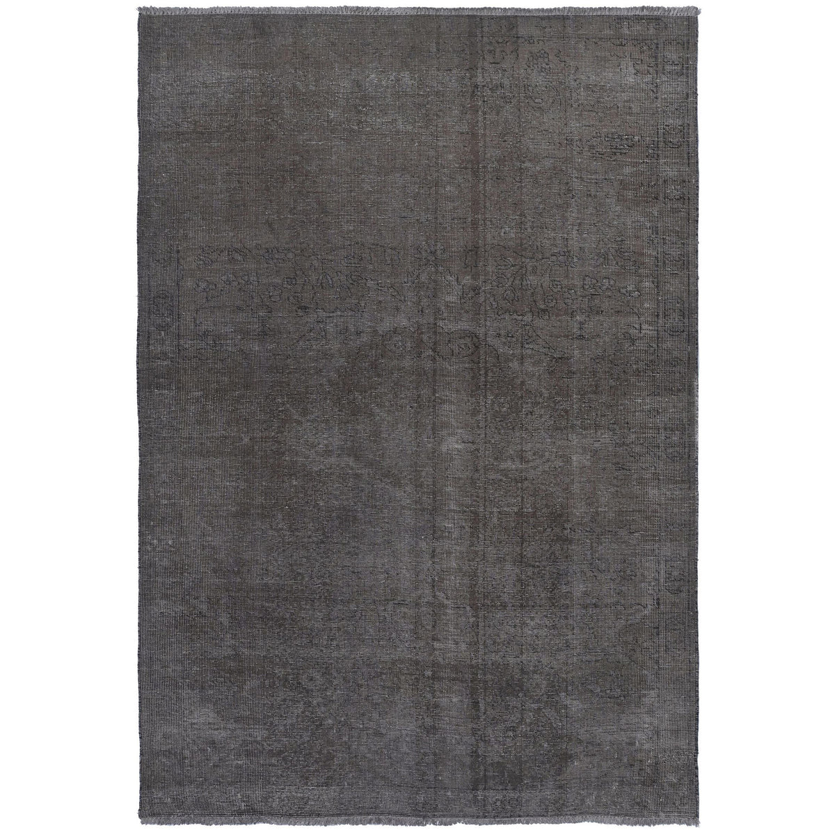 Knotari vintage hand-knotted rug No. A-407 with tonal overdyed persian design in graphite, charcoal, smoke, black, taupe, size 5'9" x 8'9".
