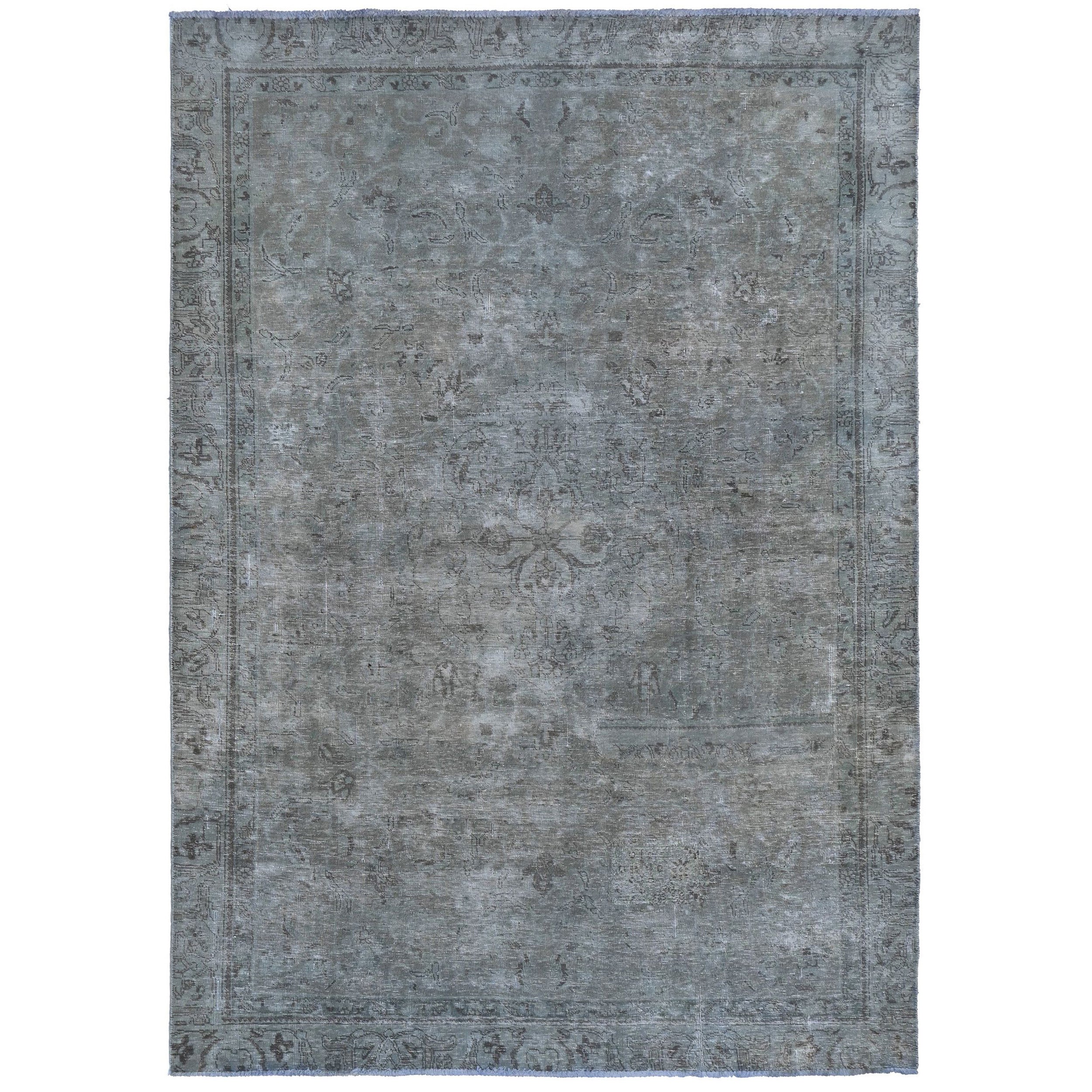 Knotari vintage overdyed rug No. A-416 with tonal all-over floral design in steel gray, slate, silver, charcoal, smoke, size 6'9" x 10'2".