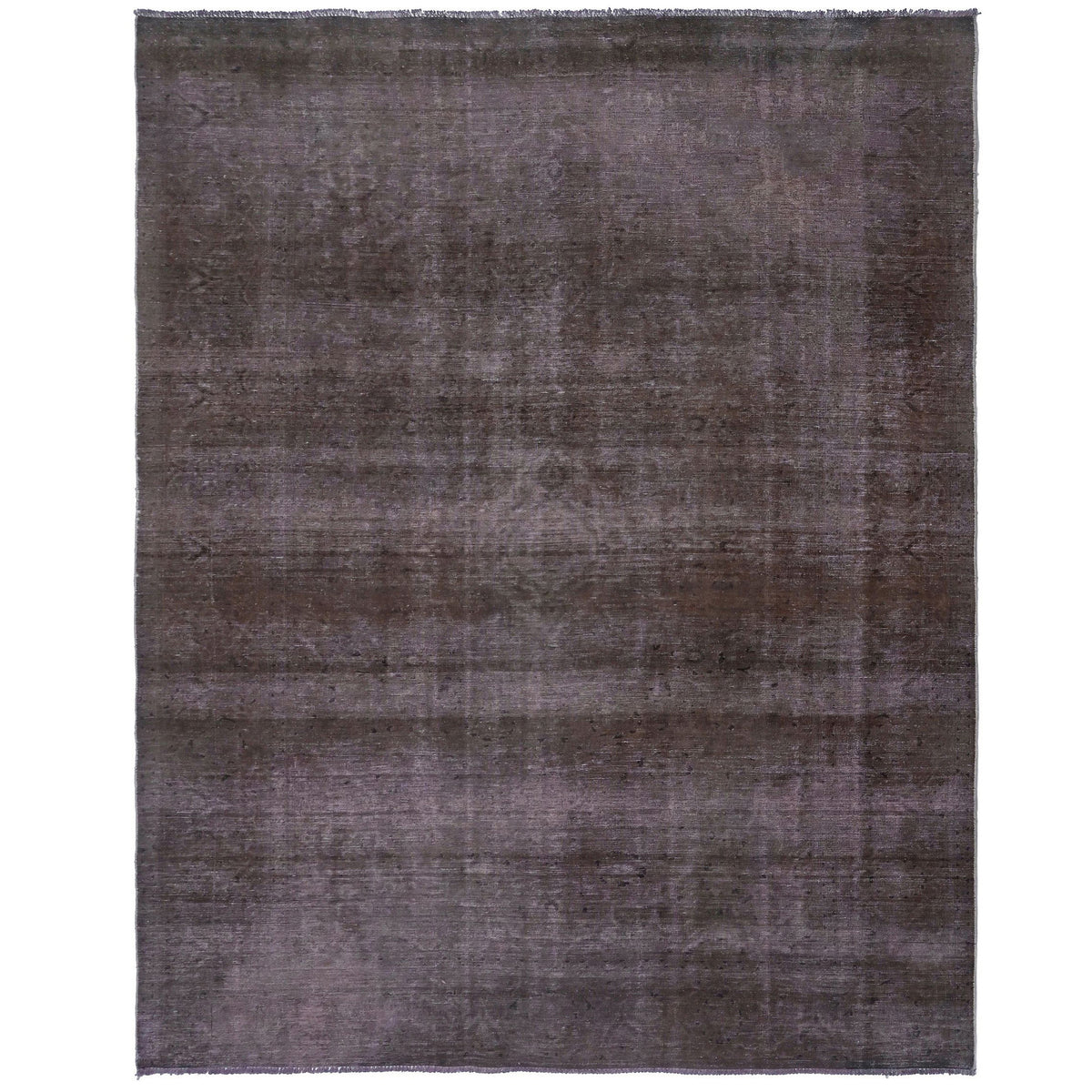 Knotari vintage overdyed hand-knotted rug No. A343 with tonal floral field design in slate blue, steel gray, charcoal, muted indigo, size 8'1" x 9'11"
