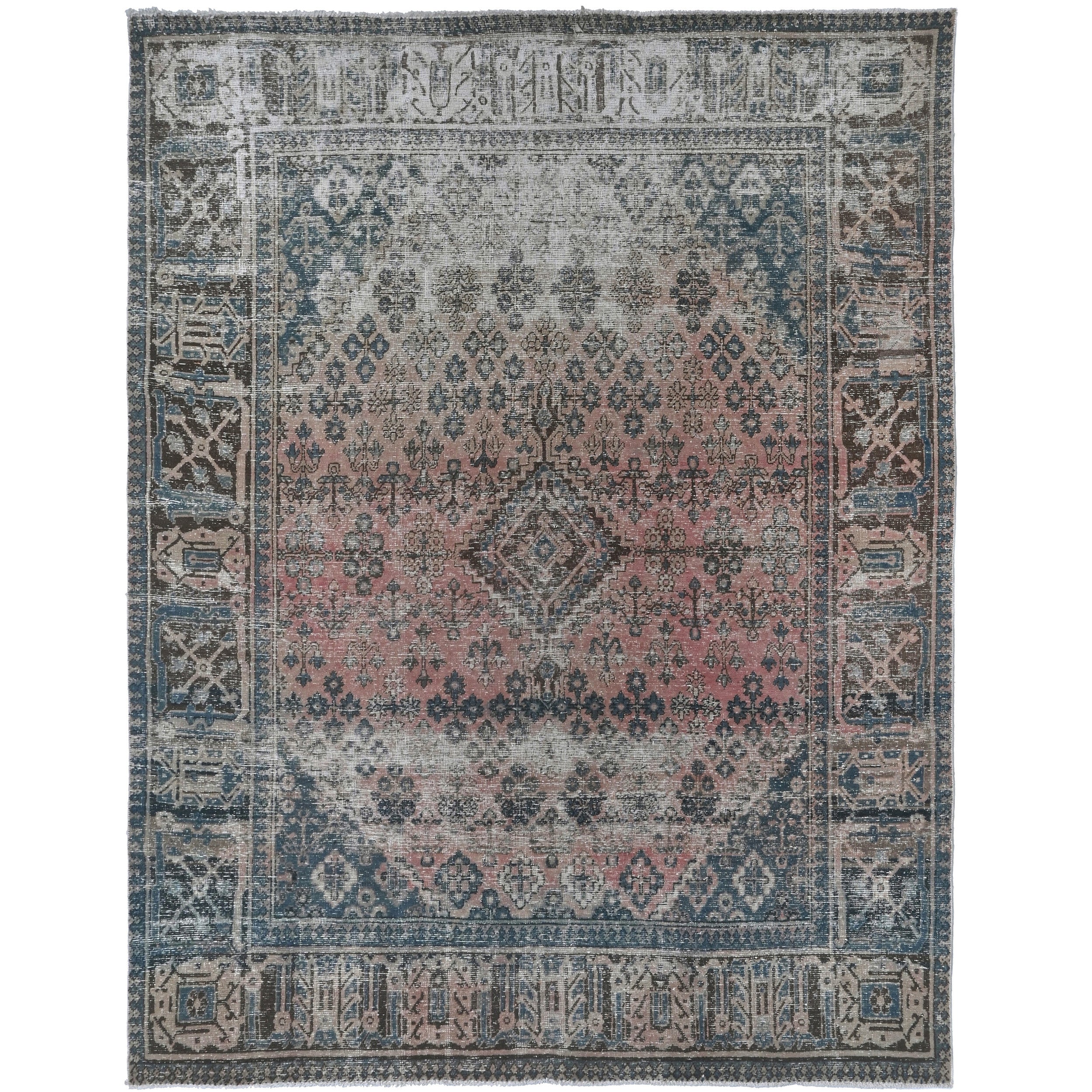 Knotari vintage overdyed hand-knotted rug No. A346 with tonal floral field design in deep plum, eggplant, charcoal, smoky mauve, size 7'3" x 9'11"
