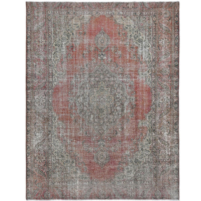 Knotari vintage hand-knotted rug No. 148 with grand rosette medallion design in antique crimson, rosewood, navy, taupe, aged ivory, size 9'5" x 11'5".