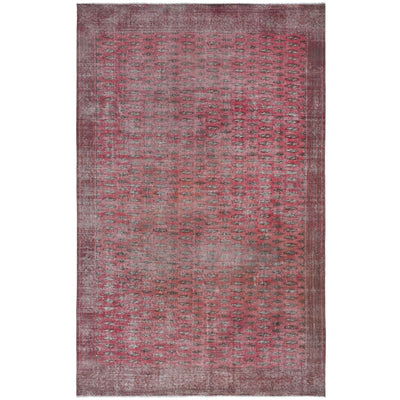 Knotari vintage hand-knotted rug No. 171 with all-over gul motif design in raspberry red, burgundy, charcoal, taupe, aged ivory, size 7'3" x 12'5".