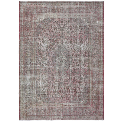 Knotari vintage hand-knotted rug No. 207 with gray rose medallion design in slate gray, dusty rose, muted burgundy, aged ivory, taupe, size 9'7" x 12'5".