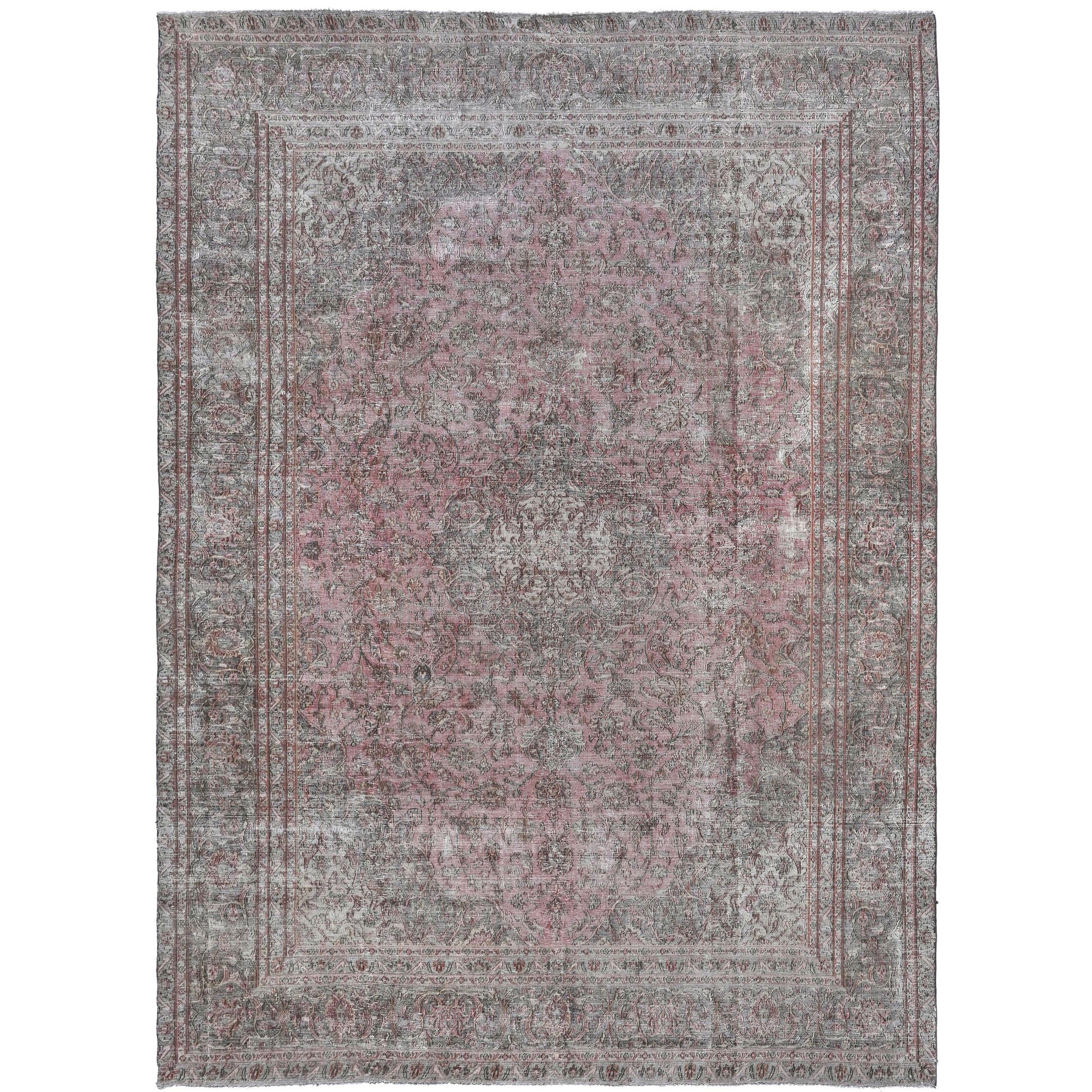 Knotari vintage hand-knotted rug No. 215 with geometric heriz medallion design in brick red, charcoal, dusty rose, olive, ivory, size 9'3" x 12'2".