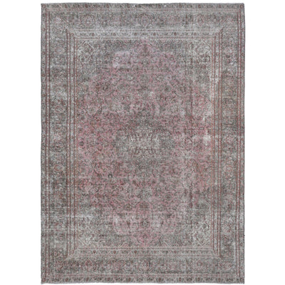 Knotari vintage hand-knotted rug No. 215 with geometric heriz medallion design in brick red, charcoal, dusty rose, olive, ivory, size 9'3" x 12'2".