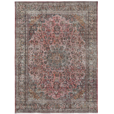 Knotari Heritage Collection vintage hand-knotted wool rug No. 34 with all-over floral medallion design in antique rose, charcoal, rust, taupe, aged ivory, size 9'7" x 12'2".