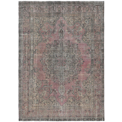 Knotari vintage hand-knotted wool rug No. 508 with oversized floral medallion design in terracotta, slate blue, ivory, rosewood, sage, size 9'6" x 12'10".