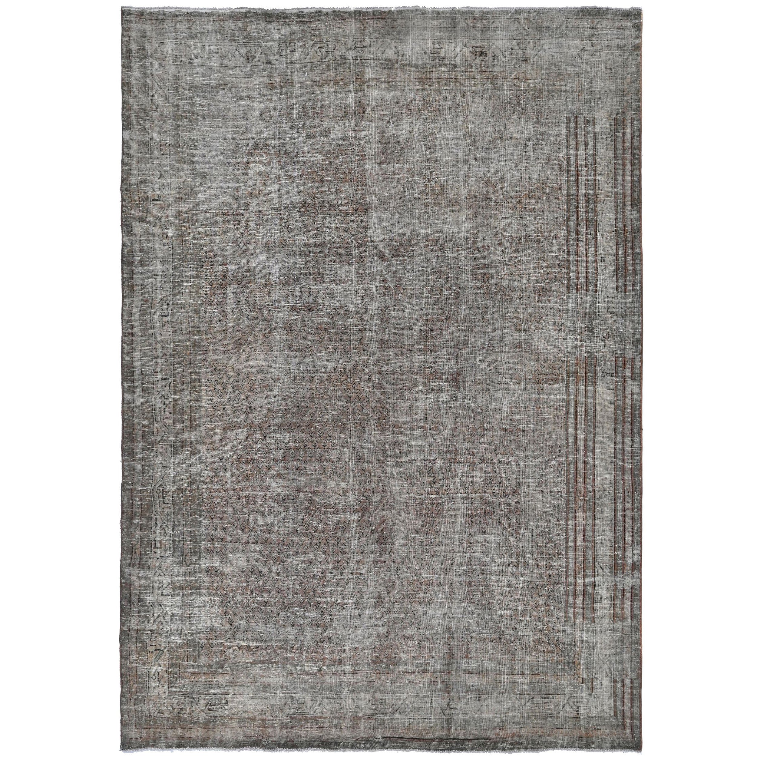 Knotari Heritage Collection vintage hand-knotted wool rug No. 79 with subtle all-over pattern design in charcoal gray, taupe, muted rust, soft brown, silver, size 8'6" x 11'9".
