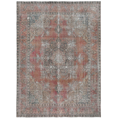 Knotari Heritage Collection vintage hand-knotted wool rug No. 83 with persian medallion design in terracotta, dusty rose, taupe, charcoal, aged ivory, size 9'9" x 12'9".