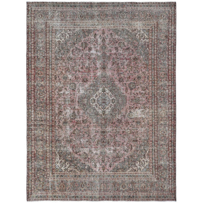 Knotari Heritage Collection vintage hand-knotted wool rug No. A101 with floral medallion design in dusty rose, slate gray, taupe, ivory, muted red, size 7'8" x 10'3".