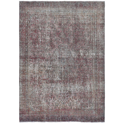 Knotari vintage hand-knotted rug No. A141 with washed all-over floral design in charcoal rose, silver gray, taupe, muted burgundy, aged ivory, size 7'1" x 11'6".