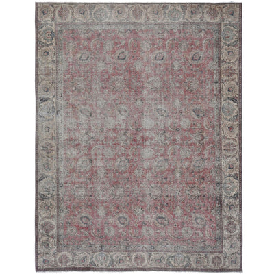 Knotari vintage hand-knotted rug No. A24 with faded all-over floral design in blush rose, silver gray, taupe, aged ivory, muted blue, size 9'2" x 11'11".
