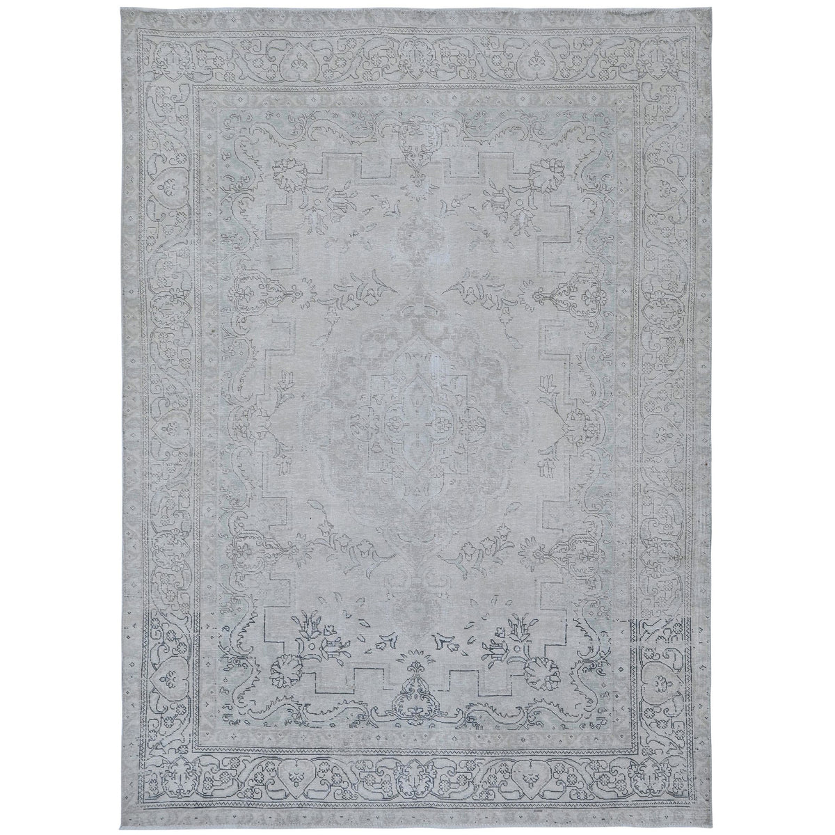 Knotari Heritage Collection vintage hand-knotted wool rug No. A376 with persian medallion design in antique red, ivory, charcoal, taupe, rust, size 7'11" x 11'4".
