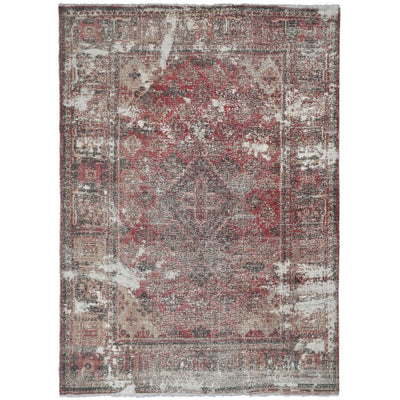 Knotari Heritage Collection vintage hand-knotted wool rug No. A377 with persian medallion design in coral, ivory, slate gray, taupe, charcoal, size 7'3" x 10'0".