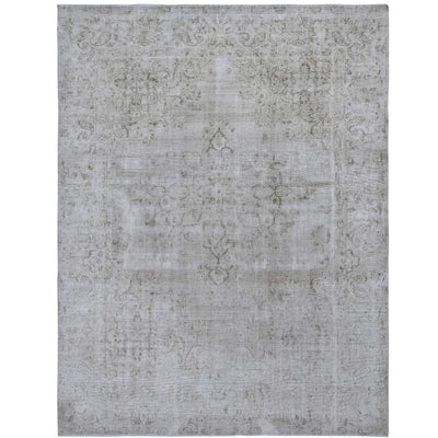 Knotari Heritage Collection vintage hand-knotted wool rug No. A383 with floral medallion design in dusty rose, ivory, slate gray, taupe, soft pink, size 8'4" x 10'10".